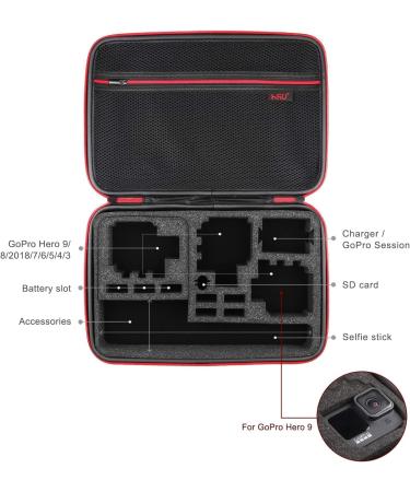 HSU Large Carrying Case for GoPro Hero 11-2 & Accessories - Red | Customizable Interior, Carry Handle & Carabiner Loop - Buy Online on SooperMarket.com