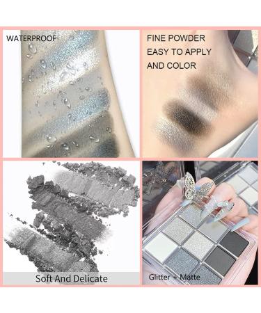 Black Smokey Eyeshadow Palette - 9 Cool Toned Matte Glitter Shades | Long Lasting & Waterproof Makeup for Girls and Women - Silver - Buy Online on SooperMarket.com