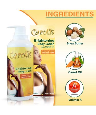 Carotis Skin Brightening Lotion 13.5 Fl oz - Carrot Oil & Vitamin A for Body, Knees, Elbows, Hands | 400ml - Buy Online on SooperMarket.com