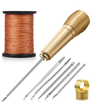 6 Pieces Canvas Leather Sewing Awl Needle with Copper Handle  50 m Nylon Cord Thread and 2 Pieces Thimble for Handmade Leather Sewing Tools Shoe and Leather Repair