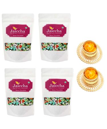 Jaiccha Ghasitaram Diwali Gifts Chocolate - Stone/ Rock Chocolates 800 GMS in White Paper Pouch with 2 T-Lites