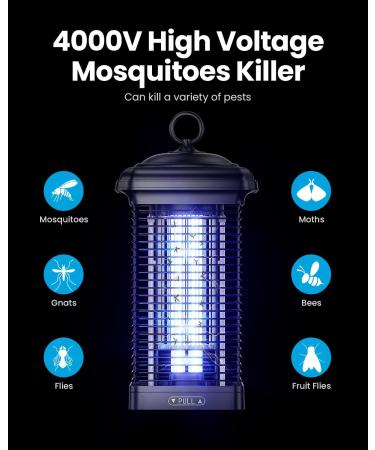 Gaiatop 4000V Bug Zapper Outdoor | Waterproof Electric Mosquito Killer for Home Backyard Patio - Black - Buy Online on SooperMarket.com