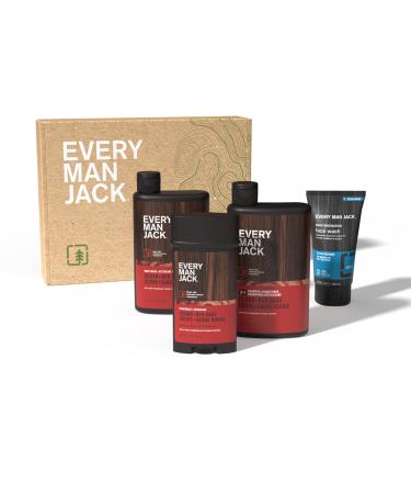 Every Man Jack Cedar + Red Sage Gift Set - Clean Ingredients Men's Body Wash Shampoo Deodorant & Face Wash - Perfect for International Shipping - Buy Online on SooperMarket.com
