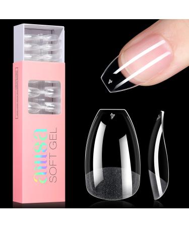 AILLSA Ballerina Nail Tips - Half Matte Pre-filed Soft Gel Full Cover Nail Tips False Fake Short Nails Clear Acrylic Gelly Tips for Press On Nail Extension DIY Valentine Gift 360 PCS 12 Sizes Short Ballerina 360PCS