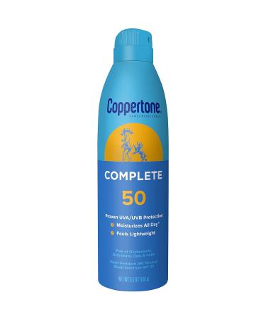 Coppertone COMPLETE SPF 50 Sunscreen Spray Pack - Water Resistant, Lightweight Moisturizing Formula - 5.5 Oz (Pack of 3) - Buy Online on SooperMarket.com