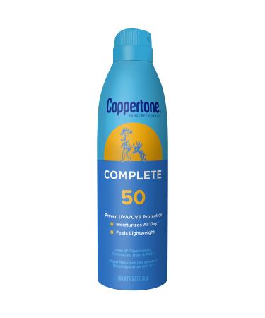 Coppertone COMPLETE SPF 50 Sunscreen Spray  Lightweight  Moisturizing Sunscreen  Water Resistant Spray Sunscreen SPF 50  5.5 Oz Spray