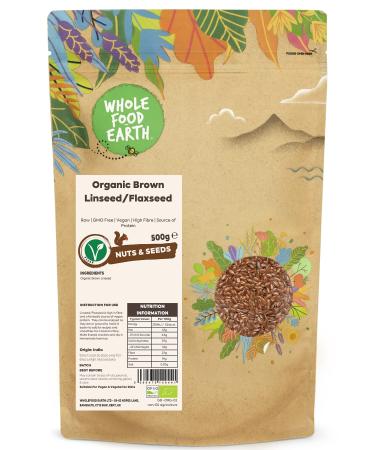 Wholefood Earth Organic Brown Linseed/Flaxseed 500g | Raw | GMO Free | Vegan | High Fibre | Source of Protein | Certified Organic Earthy 500g