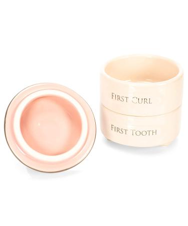 DEMDACO Pink Ceramic Children's Keepsake Box - First Tooth and Curl | Stackable Stoneware Box for Girls - Buy Online on SooperMarket.com