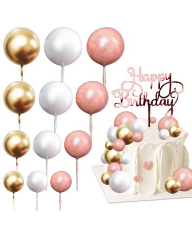 43 pieces of Tortendeko balls foam balls cupcake topper happy birthday tortendendeko girl for tortendendeco birthday wedding wedding day baby shower (rose gold/white/gold)
