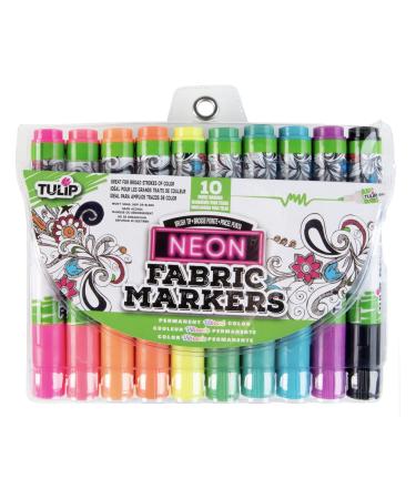 Tulip Permanent Fabric Brush Tip Markers  Neon  Set of 10