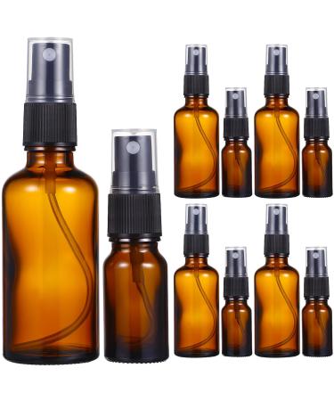 Healvian Empty Spray Bottle 10pcs Amber Glass Sprayer 10ml 50ml Refillable Makeup Sprayer Fine Mist Spray Bottles for Essential Oil Perfume Cosmetics