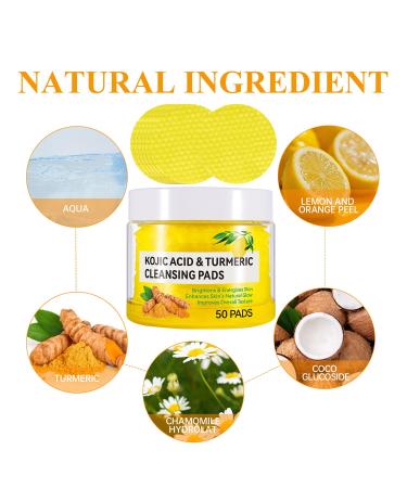 Turmeric Kojic Acid Cleansing Pads - Brightening Face Scrub for Dark Spots | 50pcs Gentle & Safe Skin Balance - Buy Online on SooperMarket.com