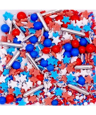 Sprinkletti - Stars and Stripes- 30g Cake Topper Sprinkles - Chocoballs Rods Balls Strands And Sugar Star Shapes - Edible Cake Decorations - Birthday Cake Sprinkles 30g Stars and Stripes