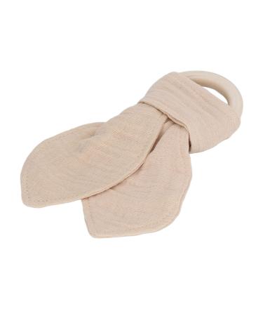 Baby Teething Wooden Ring Baby Wooden Ring Teething Ring Bunny Ears Design Soothing Bite-Resistant Cotton Gauze Finely Crafted For Babies (Khaki)