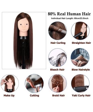 Beauty Star 23.5 Mannequin Head with 80% Real Human Hair + Table Clamp Holder & DIY Hair Styling Set - Dark Brown - Buy Online on SooperMarket.com