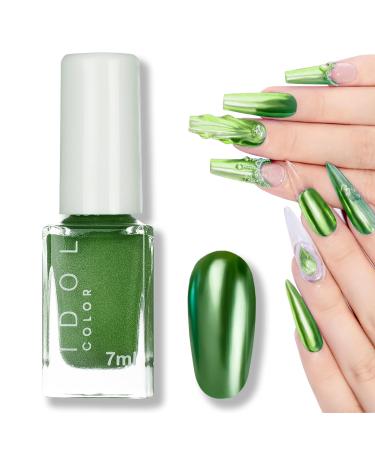 Chrome Nail Polish Green Nail Polish - Metal Mirror Effect Nail Varnish Quick Drying Nail Polish - Long Lasting No UV Needed Nail Art Nail Gel Polish at Home DIY Manicure 7ml