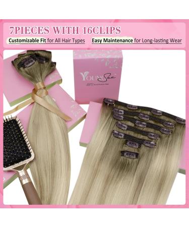Youngsee Clip In Extensions - Real Hair Blond Ombre 30cm Dark Ash Blonde & Platinum Highlights - 80g Remy Hair - 7Pcs #18/60a/60 - Buy Online on SooperMarket.com