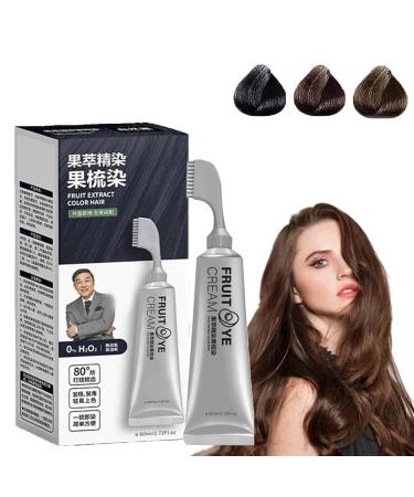 Black Fruit Hair Dye Cream for Grey Hair Coverage - Natural For Men and Women (Dark Brown)