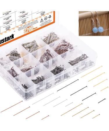 Rustark 2200pcs 4 Size 5 Colors Jewelry Head Pins Assortment Kit Flat Head Pins Jewelry Findings Dressmaker Headpins for Earrings DIY Art Crafts Jewelry Making