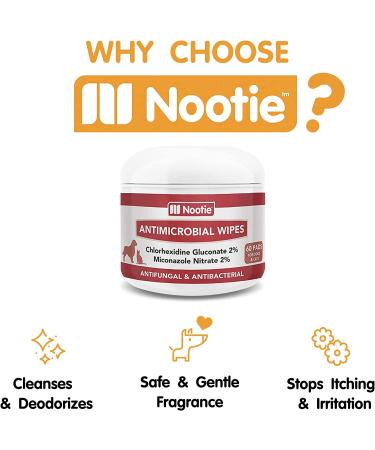 Nootie Medicated Dog Wipes - Antifungal, Antimicrobial, Antibacterial - 2% Chlorhexidine & Micronazole - 60 Pads - Buy Online on SooperMarket.com