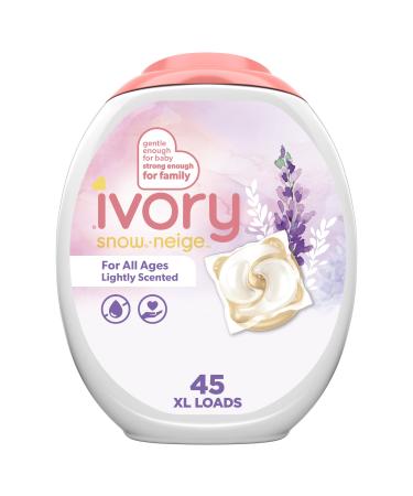 Ivory Snow Laundry Detergent Pacs Lightly Scented Lavender HE Compatible 45 Count