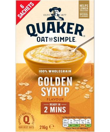 Quaker Oats So simple Golden Syrup Sachets (6 x 36g) - 2 Pack | 100% Wholegrain Golden Syrup Flavour Ready In 2 Mins Helps Lower Cholesterol. - Buy Online on SooperMarket.com