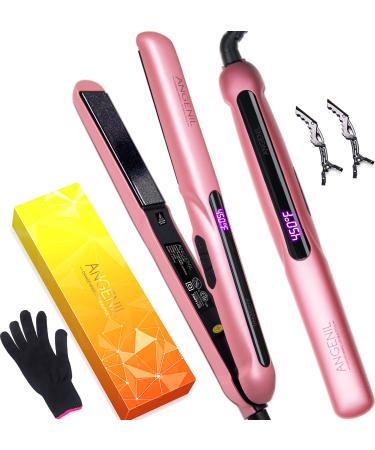 ANGENIL Argan Oil Hair Straighteners and Hair Curlers in One Professional Portable Travel Straightening Flat Iron 1 Inch Dual Voltage LCD Display Pink Hair Straighteners for Women Argan Oil Flat Iron Pink