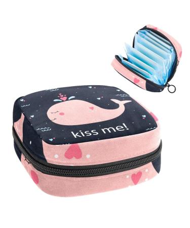 Kiss Me Pink Whale Sanitary Napkin Storage Bag Feminine Menstrual Cup Pouches Nursing Pad Holder Tampon Bags Portable Period Bag for Women Teen Girls 1Pcs Multi-colored 6