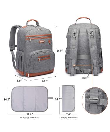 Waterproof Baby Diaper Bag Backpack with Changing Pad - Large Capacity Travel Bookbag for Mom - Grey - Buy Online on SooperMarket.com