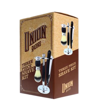 Union Razors SS5 Black Straight Shave Kit - Premium 3-Piece Set with Razor Brush & Wood Handle Stand for a Luxurious Shaving Experience - Buy Online on SooperMarket.com