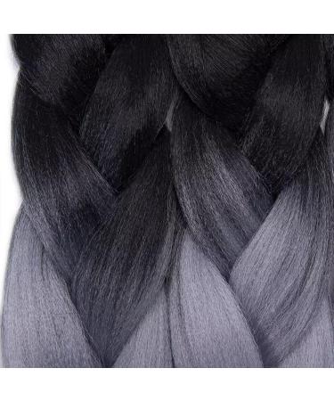 Tess Braids Extensions 60 cm - Jumbo KanCalon Ombre Hair Braids #28 Gray/Raven Black | 100g Bundle for Box Braids - Buy Online on SooperMarket.com