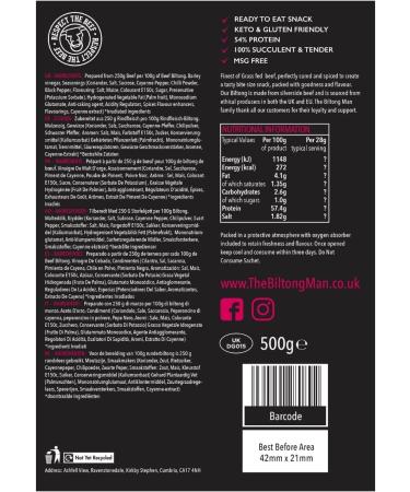 The Biltong Man Peri-Peri Fatty Beef Biltong 500g - High Protein Healthy Chilli Beef Snack - Buy Online on SooperMarket.com