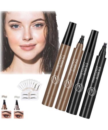 Glowly Secret Eyebrow Pen Glowly Secret Waterproof Natural Eyebrow Pen Glowly Secret 4 Tipped Precise Brow Pen 3D Microblading 4-Tip Eyebrow Pen Eyebrow Contouring Pen (03#+05#)