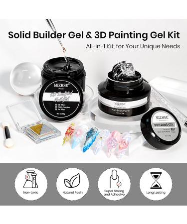 MIZHSE Solid Nail Builder Gel and 3D Nail Gel Kit All in 1 Kits with Chrome Powder and Silicone Nail Art Sculpture Pen Clear Gel Nail Extension 3D Sculpting Gel for Nails Strengthen Gel for Nails Art - Buy Online on SooperMarket.com