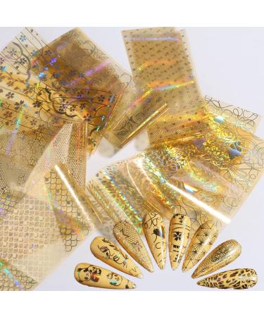 Gold Nail Foil Transfer Stickers - Holographic Designer Nail Art Supplies - 3D Glitter Line Manicure Accessories - 16 Sheets - Buy Online on SooperMarket.com