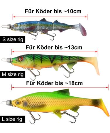 3-Piece Stinger Hook Set with Leader System | Sizes S M L for Bait 10-18cm | 5 Interchangeable Weights | Jigkopf Drilling for Rubber Fish | Shallow Rig & Hecht K der - Buy Online on SooperMarket.com