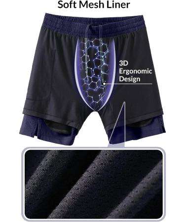 BALEAF Men's 5 Inch Swim Trunks with Compression Liner, Quick Dry 2-in-1 Shorts, Large - Dark Blue - Buy Online on SooperMarket.com
