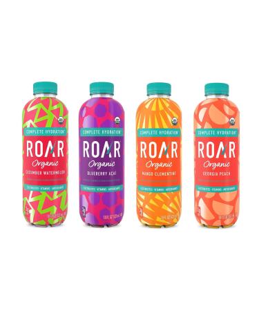 Roar Organic Electrolyte Infusions - 4-Flavor Variety Pack - with Antioxidants, B Vitamins, Low-Sugar, Coconut Water Infused Beverage 18 Fl Oz with Oasis Snacks Sticker (4 Flavor Variety, Pack of 8) 4 Flavor Variety 18 Fl Oz (Pack of 8)