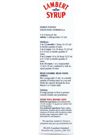 Lambert Syrup - Natural Cough Syrup - Reliefs Cough due to Colds Bronchitis and Flu - Effective for Dry and Wet Cough Safe for Children (Sirop Lambert) (150ML) - Buy Online on SooperMarket.com
