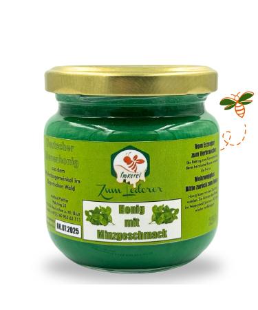 German honey with mint - honey sweet spread from the family beekeeping Zum Lederer - 250 g honey with a refreshing mint taste from the Bavarian Forest - honey directly from beekeeper honey with a mint taste 250 g (1 Pack)