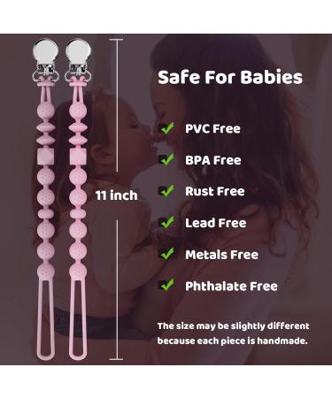 LcyKohn Blinky Clip Holder Pacifier Clips Strap Teether Toy for Newborn Baby Girl - Blush & Soft Lilac, 2-Pack - Buy Online on SooperMarket.com
