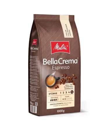 Melitta Bellacrema Espresso entire coffee beans 1kg uncomfortable coffee beans for fully automatic coffee strong roasting roasted in Germany strength 5 espresso 1 kg (1 Pack)