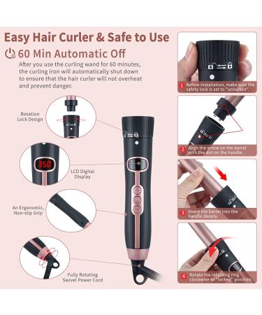 6 in 1 Curling Iron Set with Interchangeable Ceramic Barrels, LCD Temperature Display, Dual Voltage - Heats Up Quickly for Hair Crimping & Waving - Includes Glove & Clips - Buy Online on SooperMarket.com