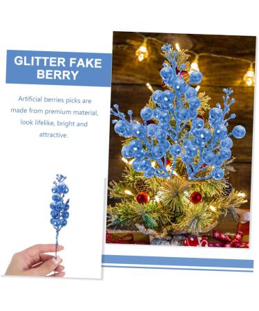 HOMSFOU 24 Pcs Christmas Imitation Berries Christmas Berries Picks Artificial Berry Twig Stem Gold Floral Picks Glitter Holly Berry Stem Xmas Red Fruit Home Decor Household Ribbon Foam Bluex2pcs 19X5X5CMx2pcs - Buy Online on SooperMarket.com
