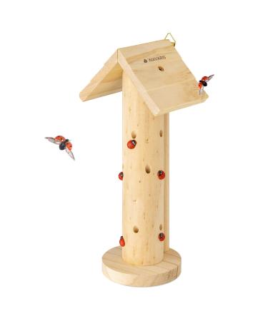 Navaris Wooden Ladybird Habitat - Hanging Real Pinewood Flying Insect Bug Lady-Bird Ladybug House Shelter Hotel for the Garden - Insect Hibernation