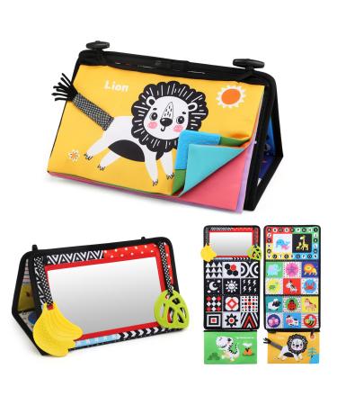 Leadstar Baby mirror with crackling black and white book baby fabric book quiet book picture book with contrast cards contrast pattern children's mirror petual position contrast toys for newborn 0-6 months