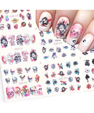 Day of The Dead Skull Nail Stickers - Water Transfer Decals for Halloween Nail Art - 12PCS Style C - Buy Online on SooperMarket.com