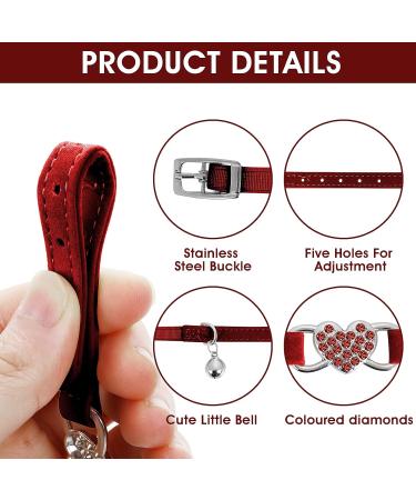 Cobee Bling Heart Cat Neck Band with Bell - Adjustable Rhinestone Pet Collar for Small Cats & Dogs - Safe & Stylish (Red) - Buy Online on SooperMarket.com