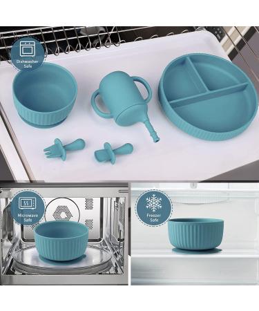 Baby Feeding Set: Silicone Bib, Suction Bowl, Spoon, Fork - Grey | Toddler Utensils for Baby Led Weaning (6 Months+) - Buy Online on SooperMarket.com