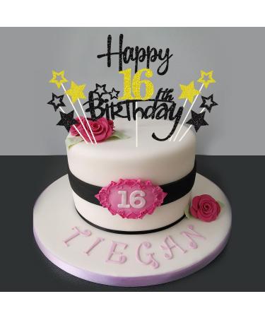 Happy 16th Birthday Cake Topper | Glitzy Sweet 16 Tortendeko for Girls & Boys | International Shipping Available - Buy Online on SooperMarket.com